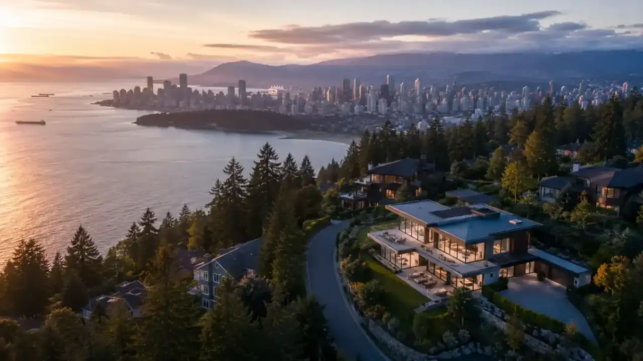 Aerial photograph of a Vancouver home showing the property, lot, and surrounding neighbourhood