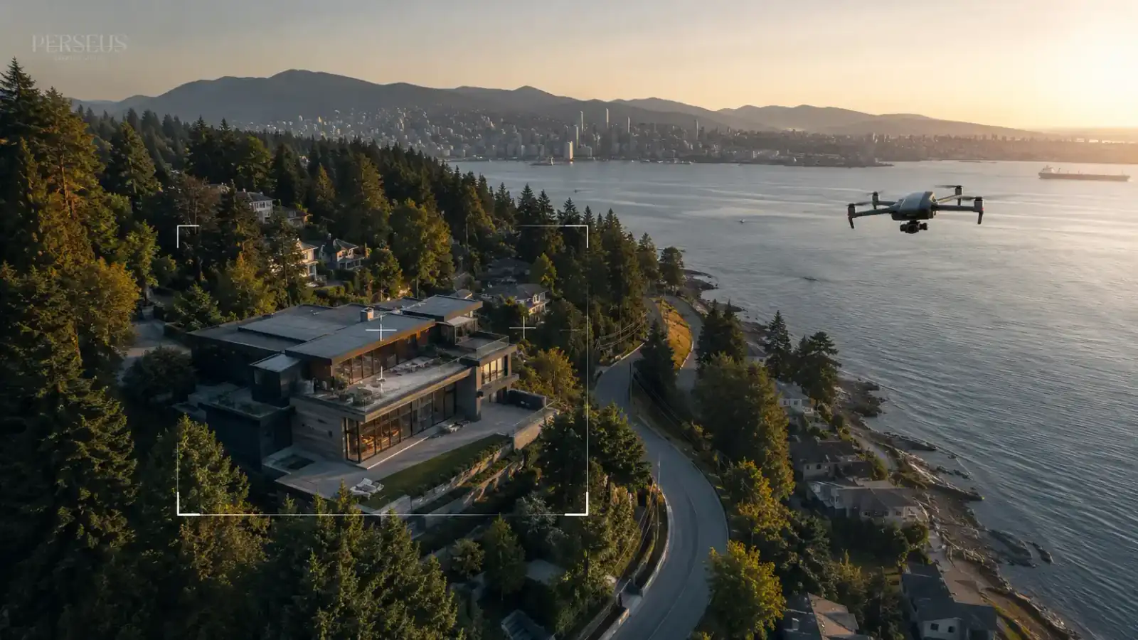 Drone hovering over a Vancouver property capturing aerial real estate photography