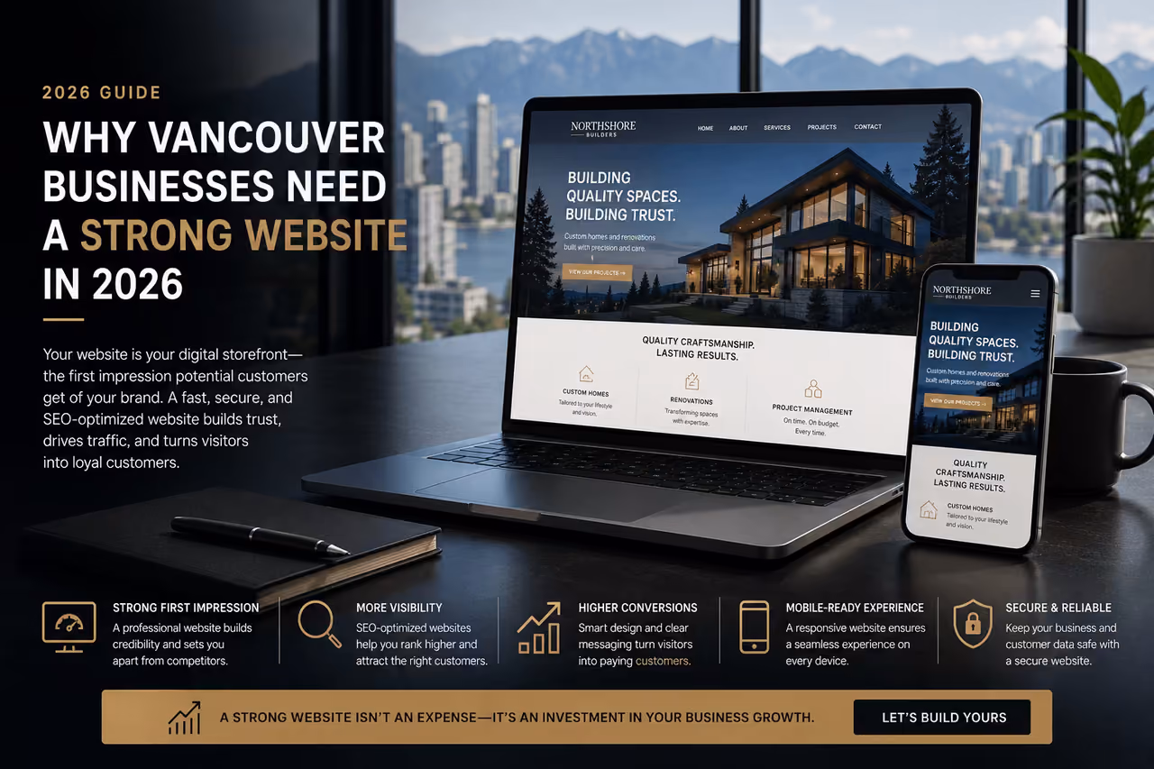 Modern Vancouver business website shown on desktop and mobile screens with a fast, responsive web design.