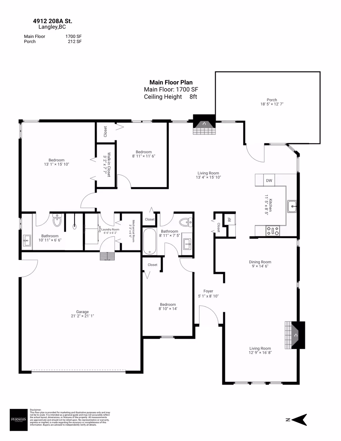 2D floor plan of the home at 4912 208A St in Langley, drafted by Perseus Creative Studio.