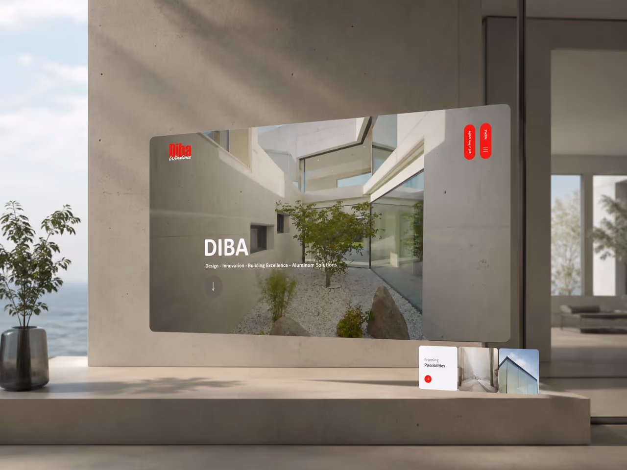Diba Windows’ aluminum glazing website homepage, designed and built by Perseus Creative Studio.