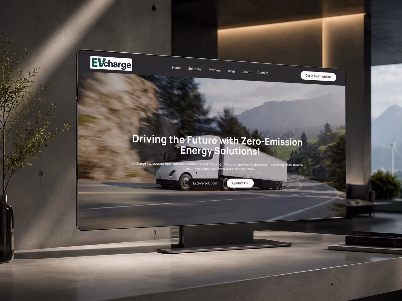 EVcharge Inc.’s clean-energy infrastructure website homepage, designed and built by Perseus Creative Studio.