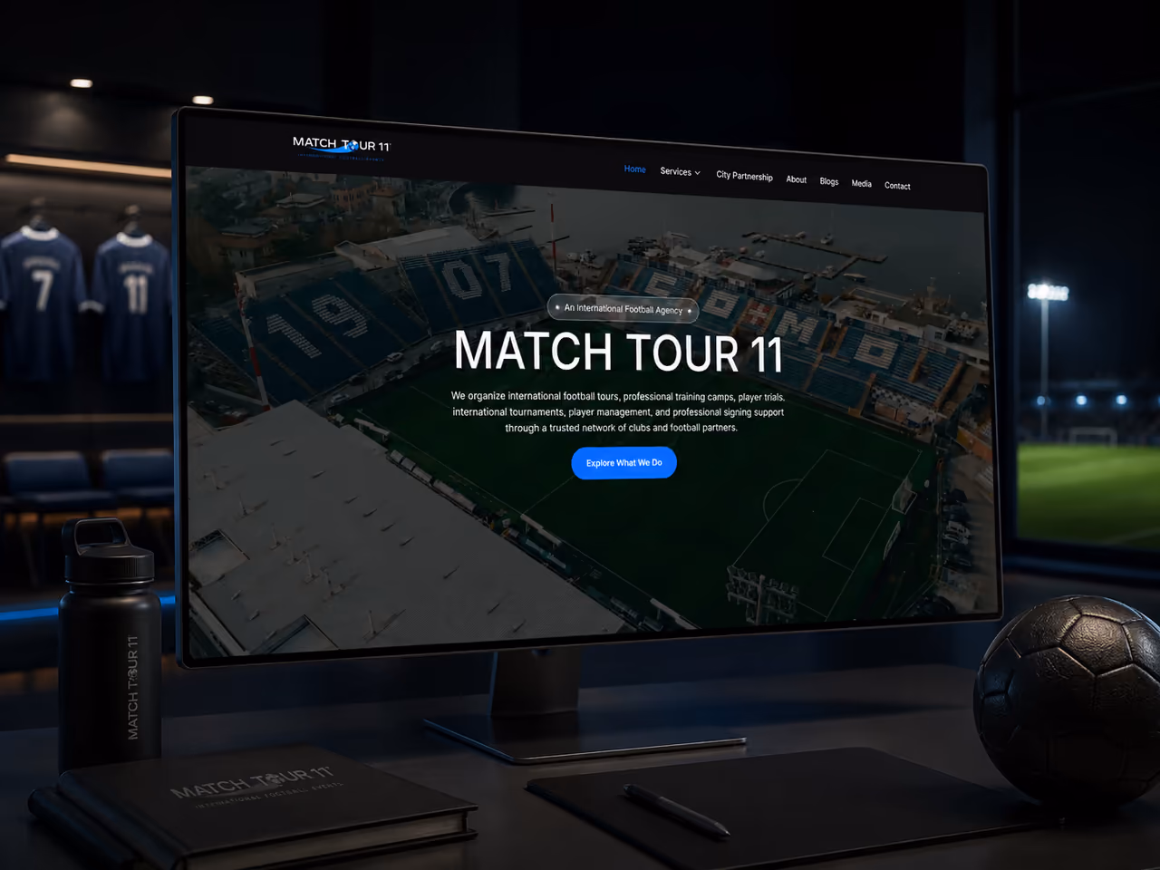 Match Tour 11’s football agency website homepage, redesigned and built by Perseus Creative Studio.