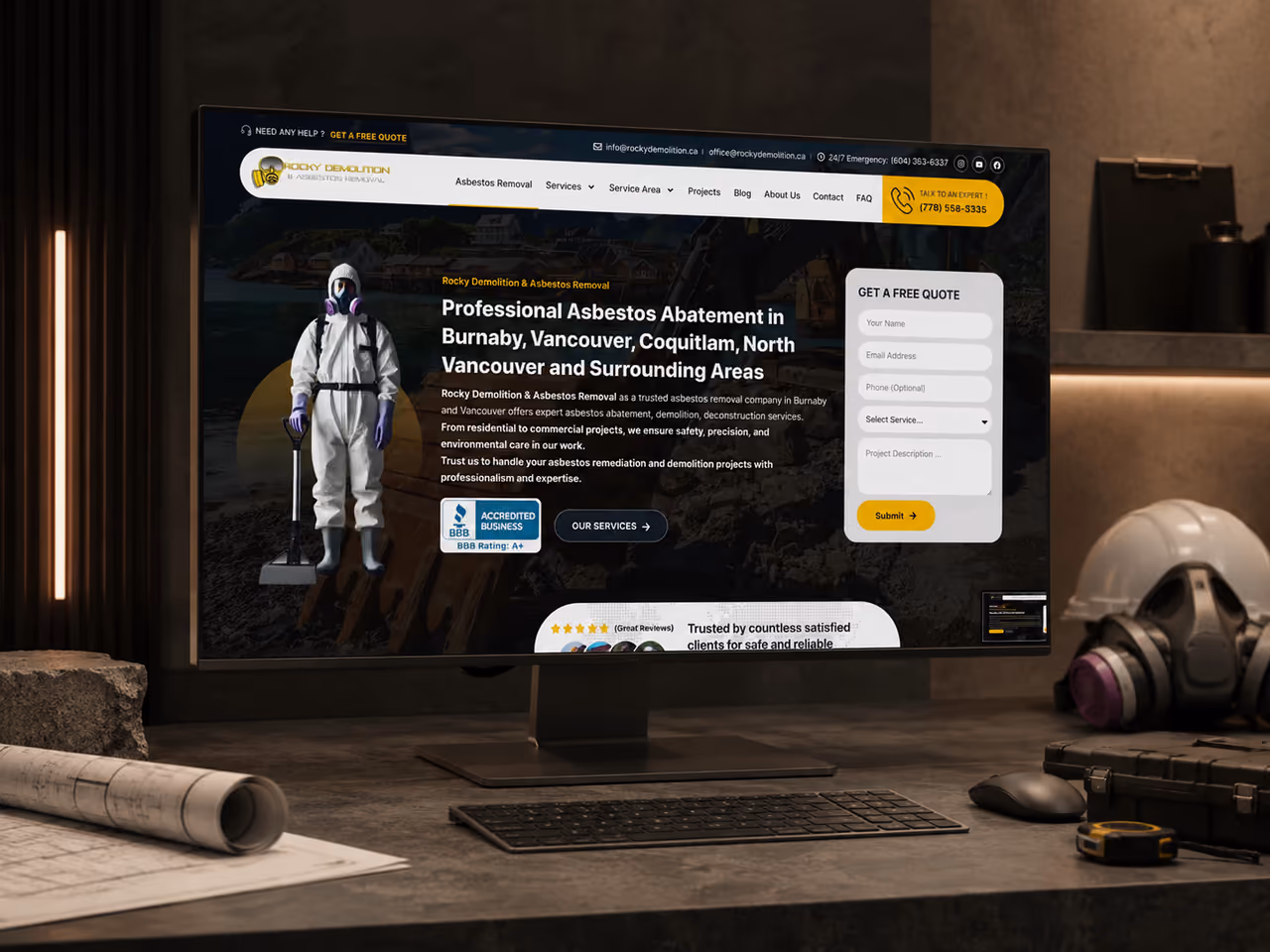 Rocky Demolition & Asbestos Removal website homepage, maintained by Perseus Creative Studio.