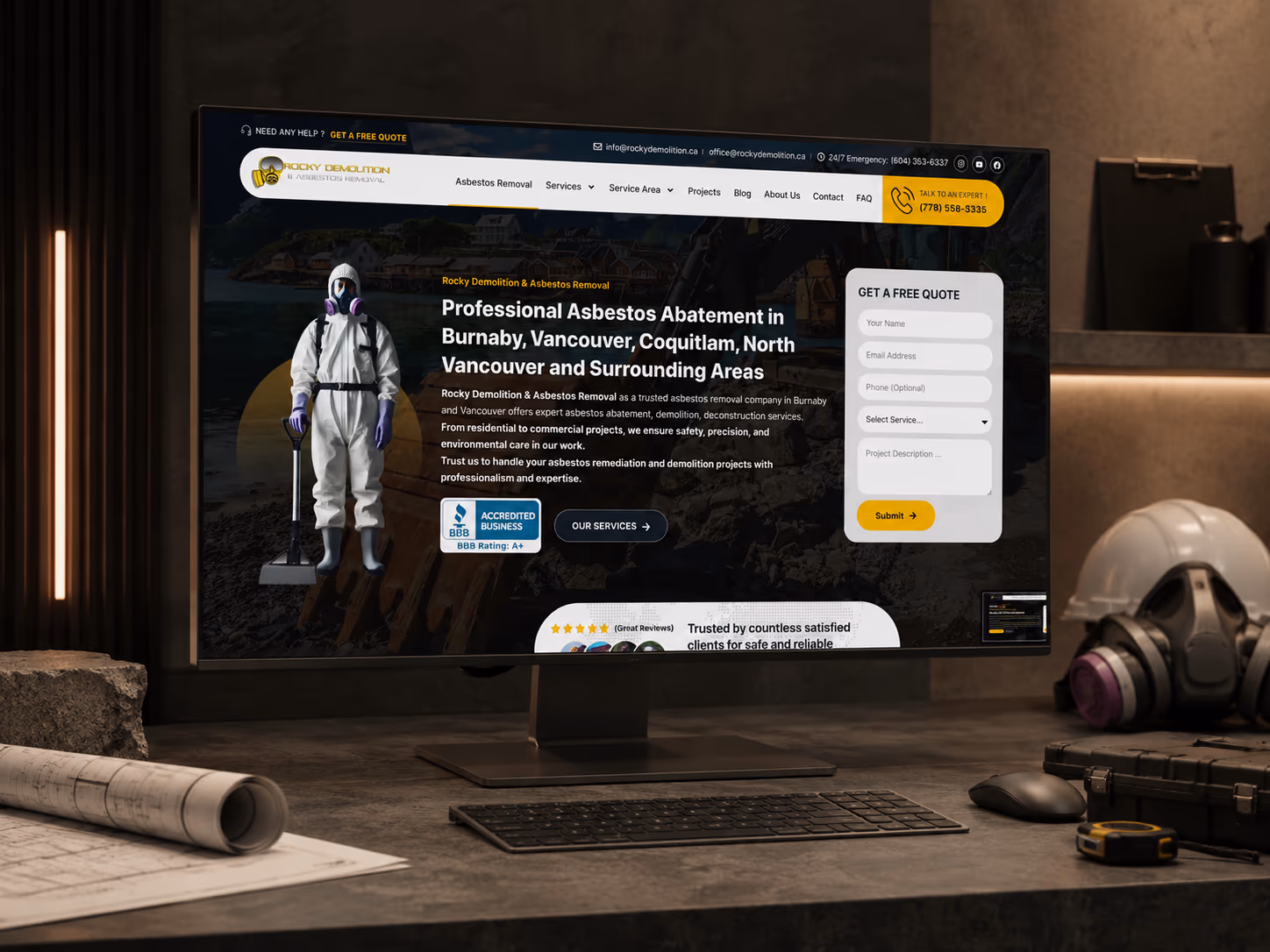 Rocky Demolition & Asbestos Removal website homepage, maintained by Perseus Creative Studio.