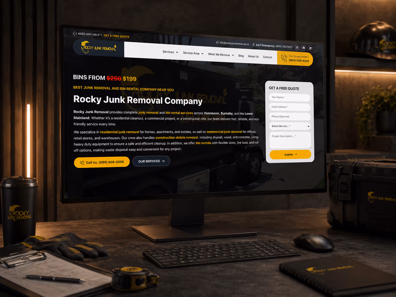 Rocky Junk Removal website homepage, maintained by Perseus Creative Studio.